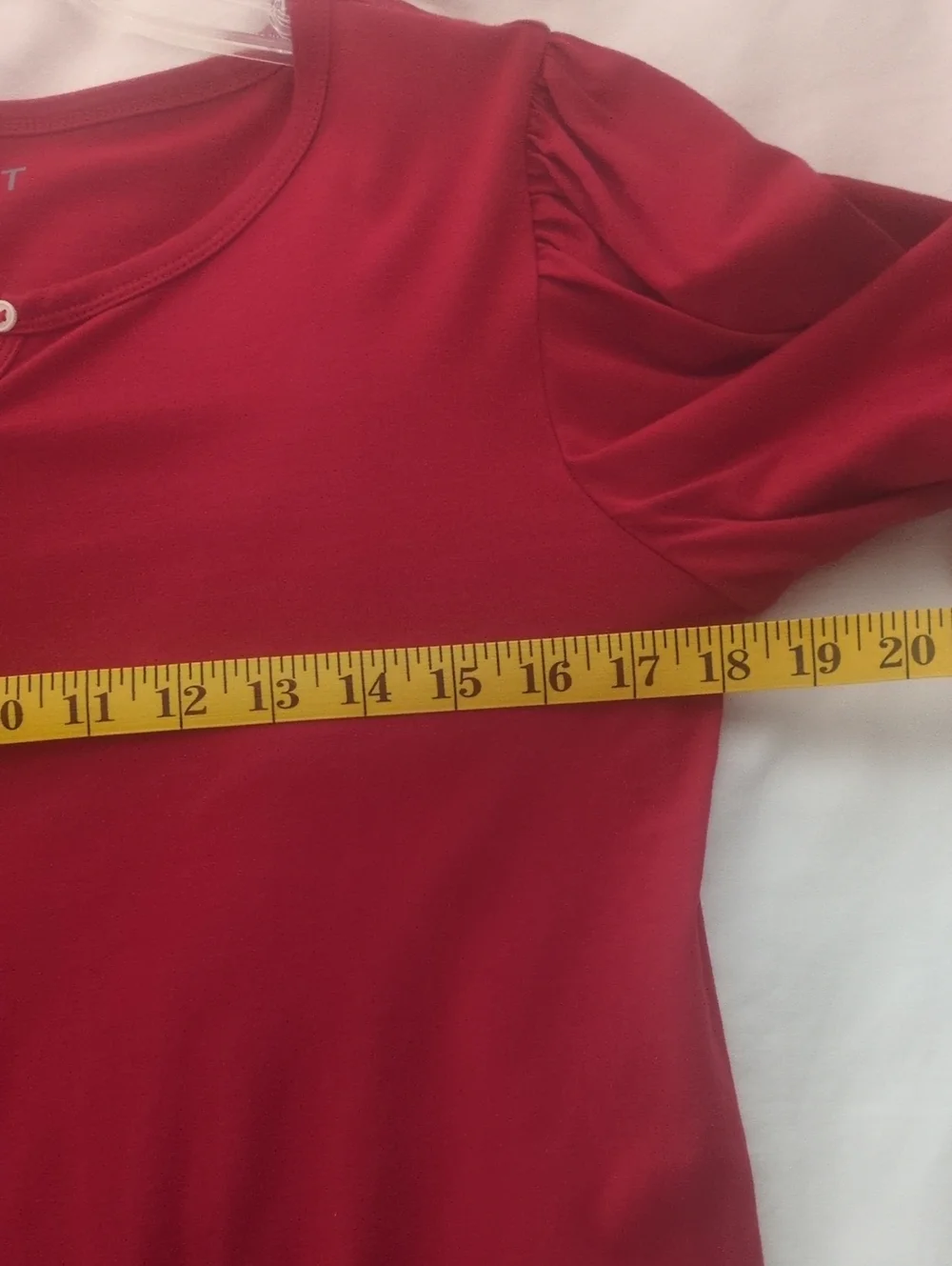 LOFT Red Henley Puff Sleeve Top